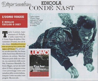 Тейлор Лотнер в L'Uomo Vogue