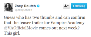 Зоя Дойч подтвердила дату выхода трейлера "Академии вампиров"